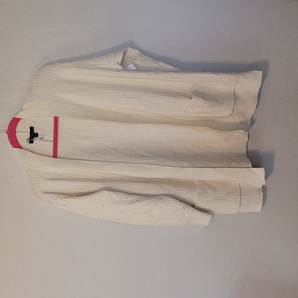 Velvet Heart Woven Ivory Pom Pom Cardigan Open Front Textured Dolman Sle… - Picture 5 of 12